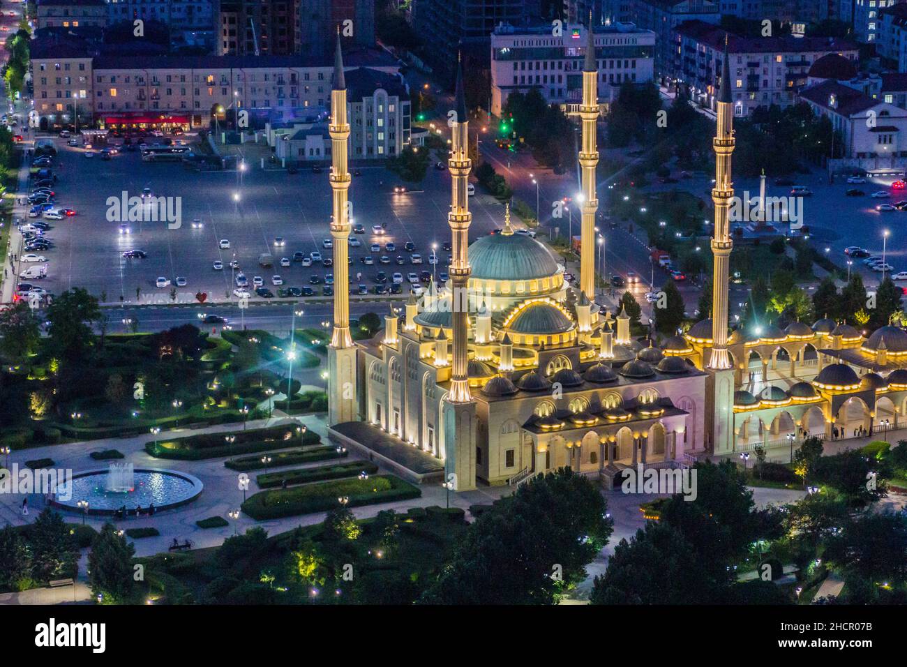 Evening view of Akhmad Kadyrov Mosque officially known as The Heart of Chechnya in Grozny, Russia Stock Photo