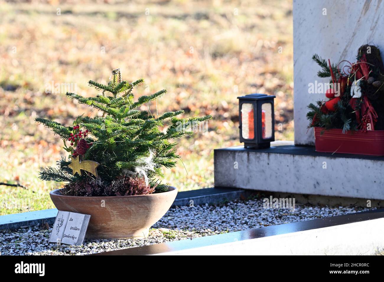 Vienna, Austria.The Central Cemetery in Vienna. Small Christmas tree on a grave Stock Photo