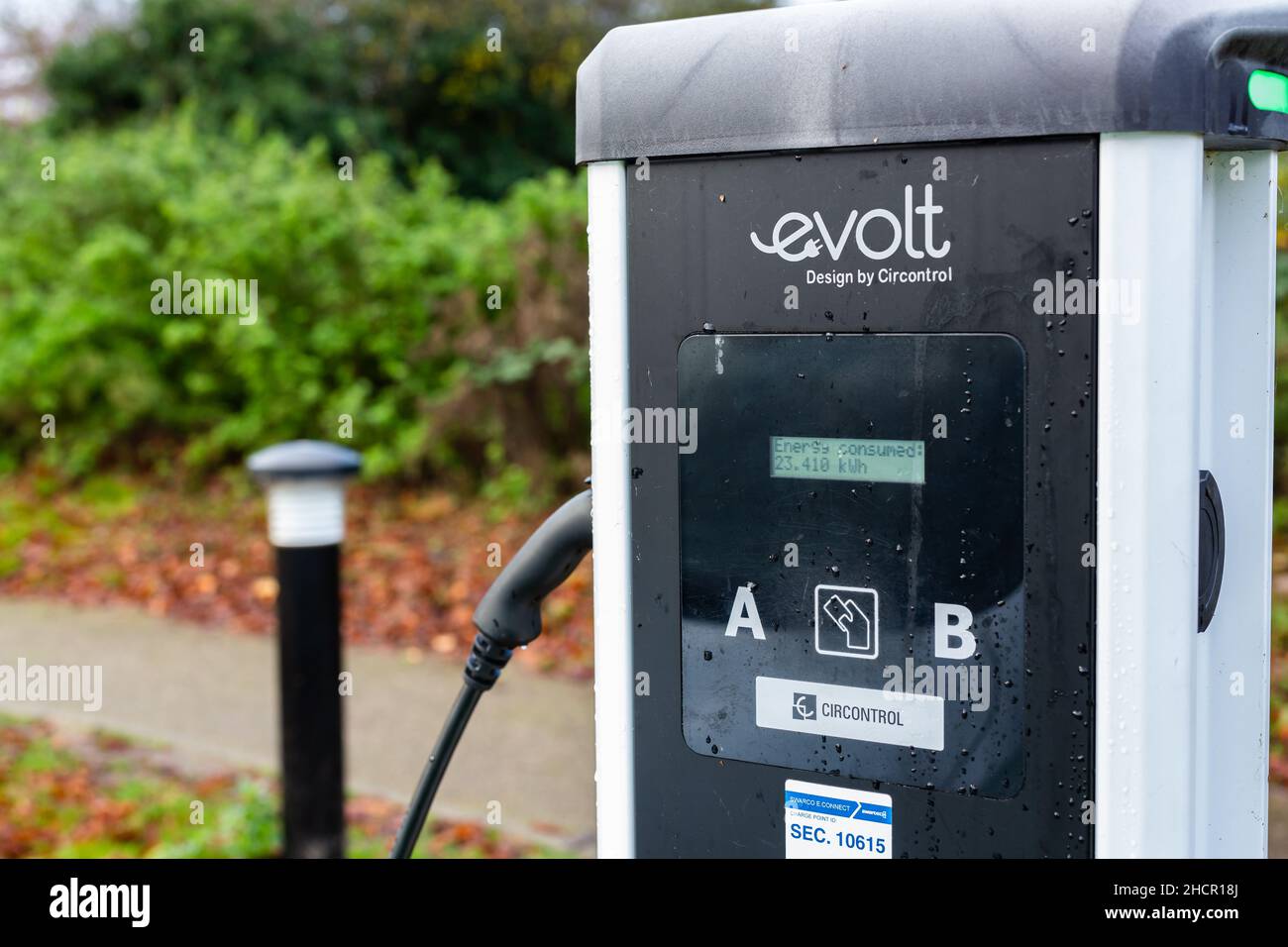 Woodbridge Suffolk UK November 27 2021 Electric car charge station in
