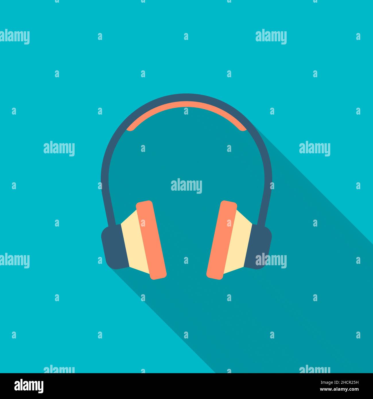 headset vector icon, flat design, long shadow Stock Vector