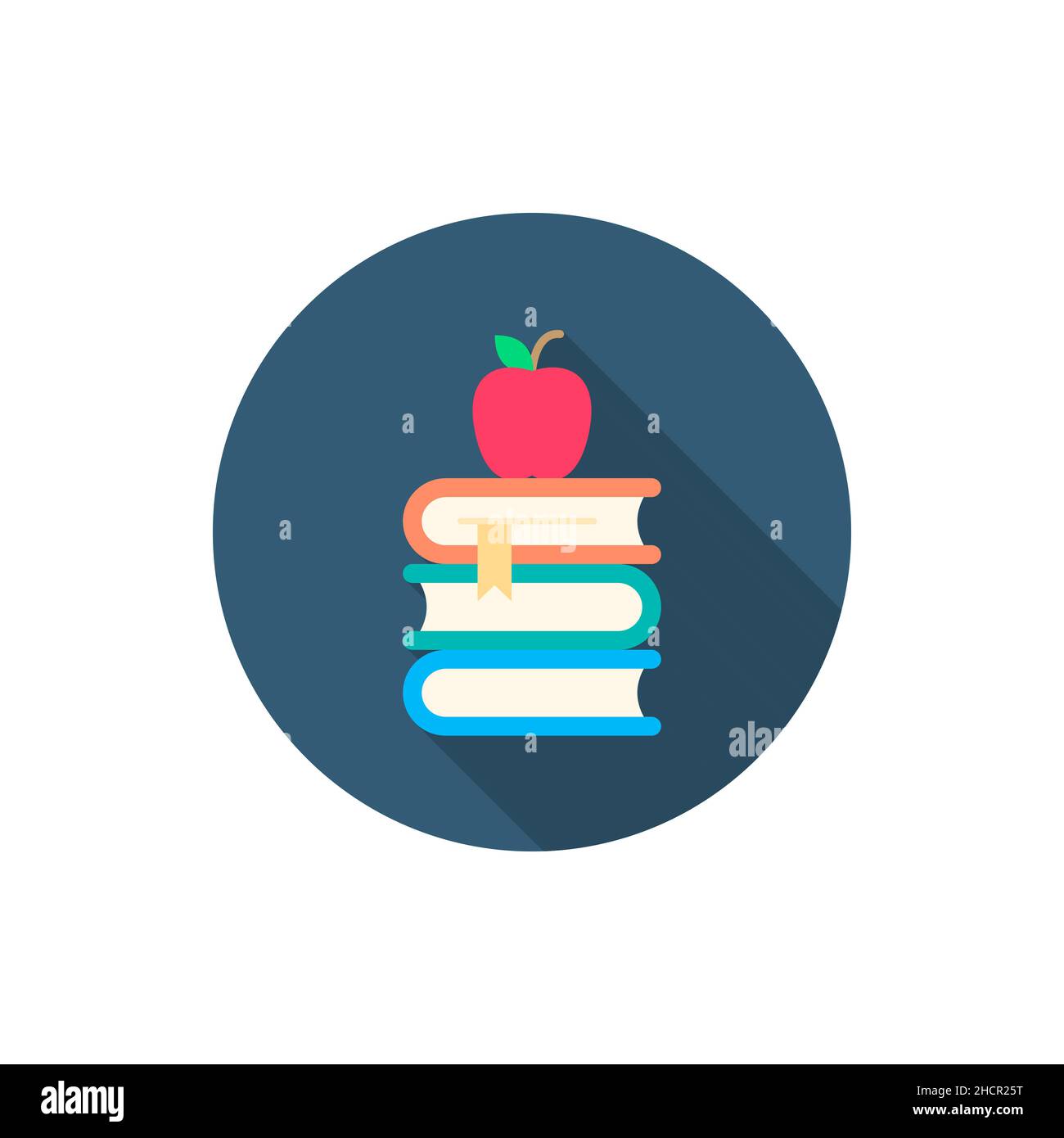 knowledge book and apple vector icon, flat design, long shadow Stock Vector