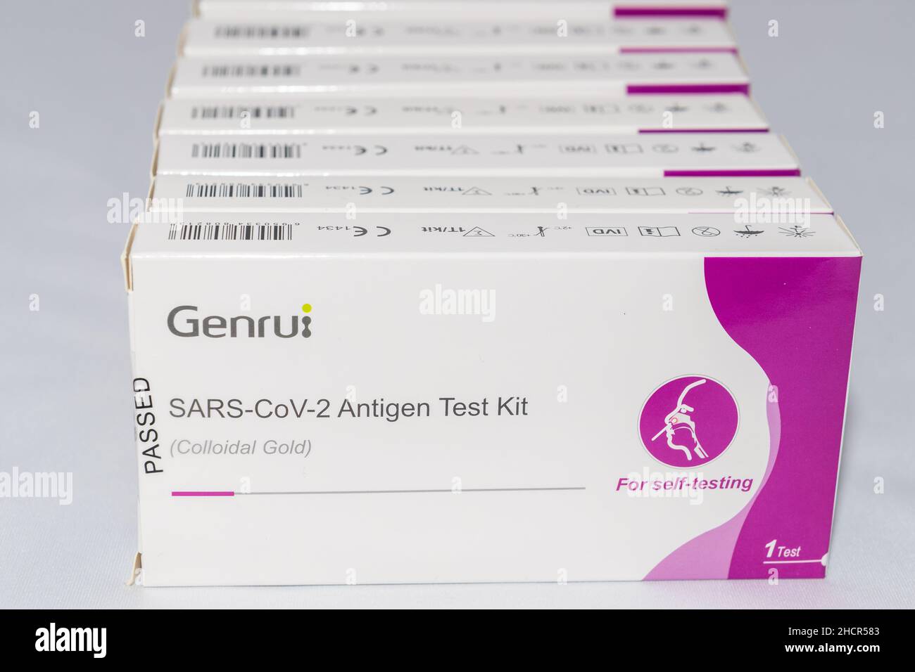 Line of Genrui COVID19 Antigen test kits Stock Photo Alamy