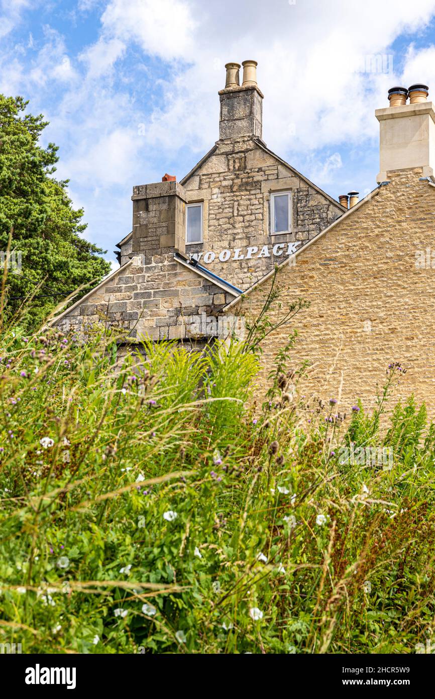 The Woolpack public house (seen from the lane below) in the Cotswold village of Slad, Gloucestershire UK - The favourite watering hole of Laurie Lee, Stock Photo
