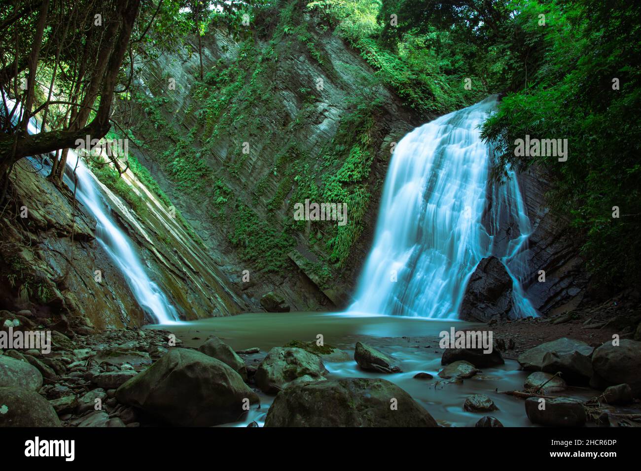 long exposure Landscape photo of Damtua waterfall , Bandarban , Bangladesh . Stock Photo