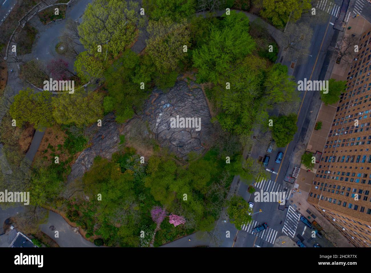 Bird's eye view of streets and Central Park, New York next to