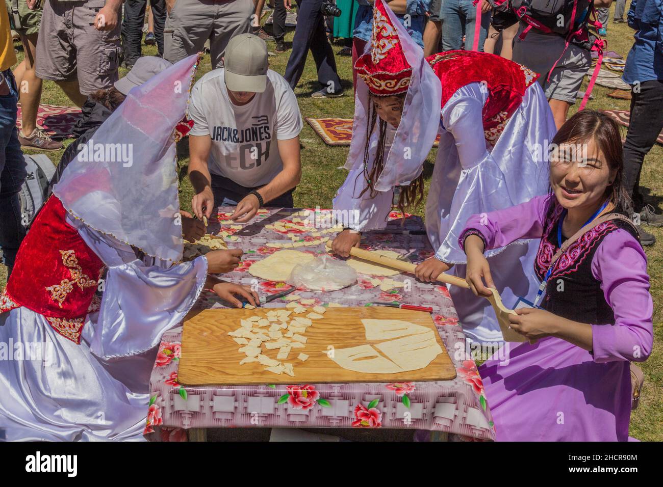SONG KOL, KYRGYZSTAN - JULY 25, 2018: Cooking of boorsok, fried dough