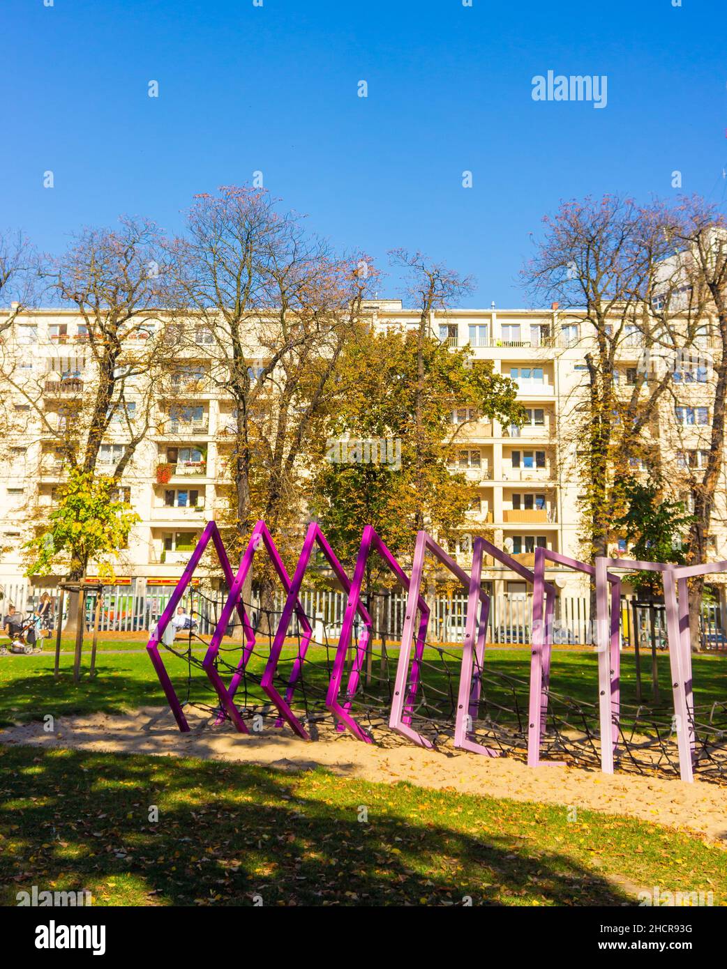 Tunnel equipment and apartment building by the Stary Browar park Stock Photo
