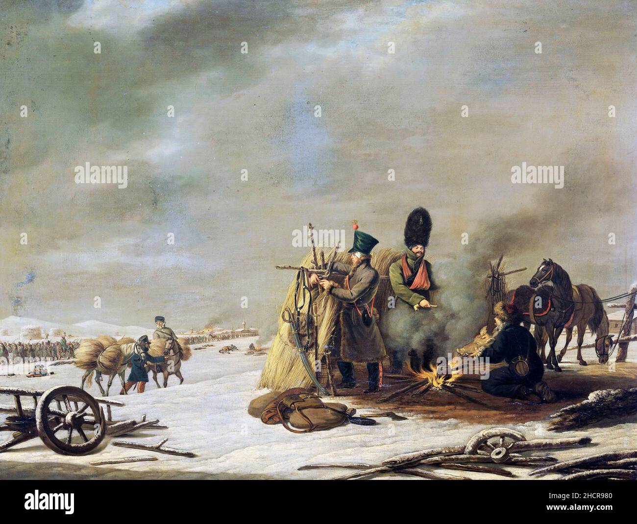 Bivouac at Molodechno, 3-4 December 1812: an episode from Napoleon's Retreat from Russia by Johannes Hari, oil on panel, c. 1812-20 Stock Photo