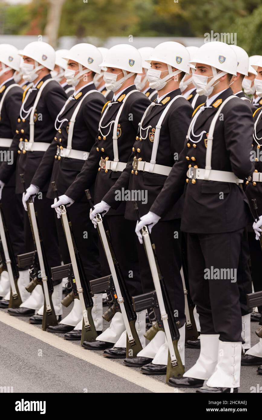 Istanbul, Turkey - October 29, 2021: Student soldier team in October 29 Republic Day celebrates. Editorial shot in Istanbul Turkey. Stock Photo