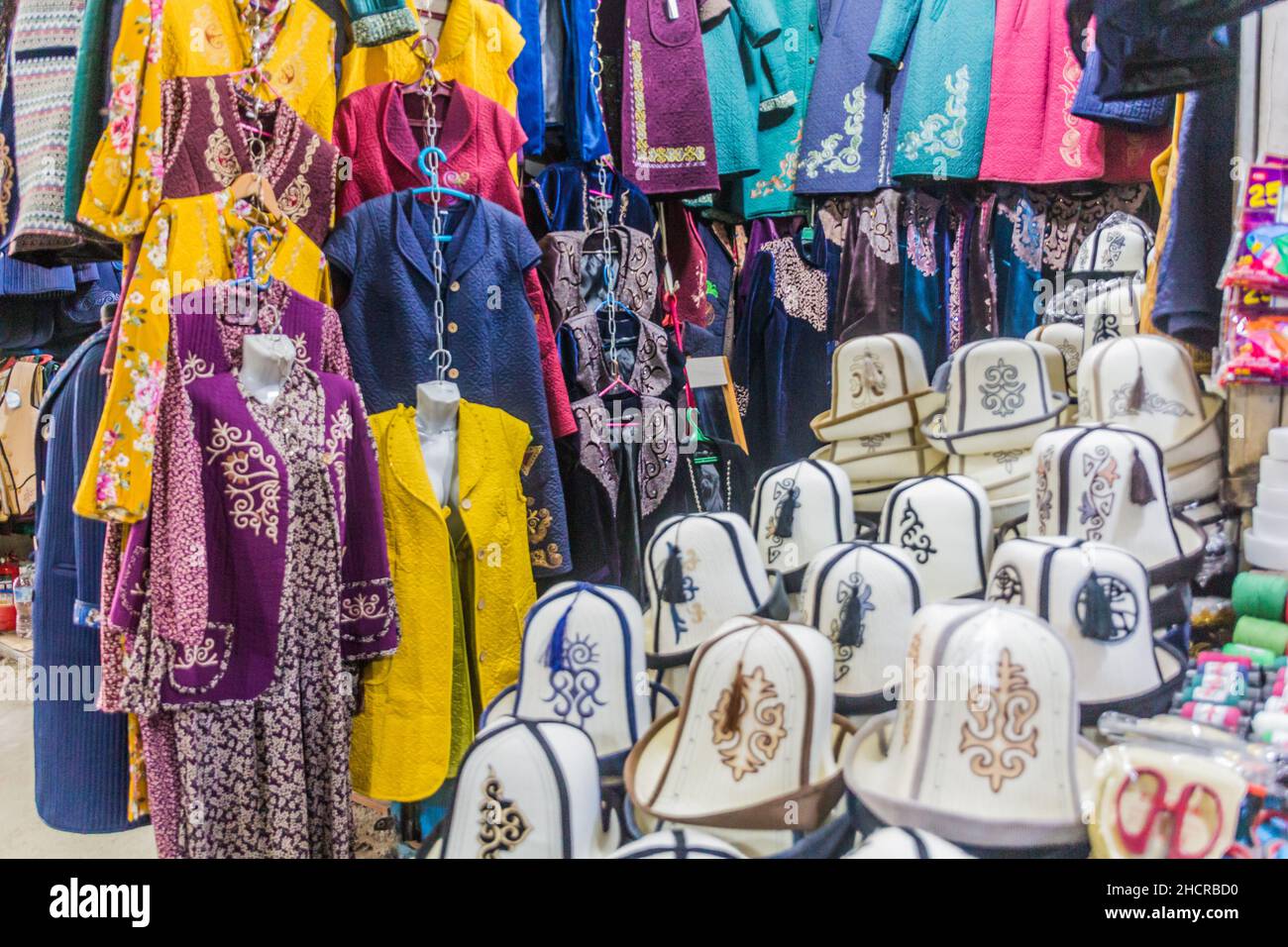 BISHKEK, KYRGYZSTAN - JULY 26, 2017: Traditional clothes for sale at