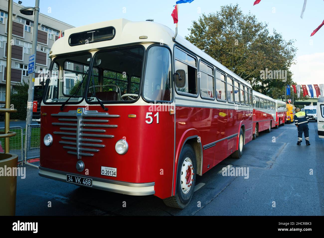 Istanbul, Turkey - October 29, 2021: Side view of vintage passanger bus Bussing used from 1927 to 1992. Editorial Shot in Istanbul Turkey. Stock Photo