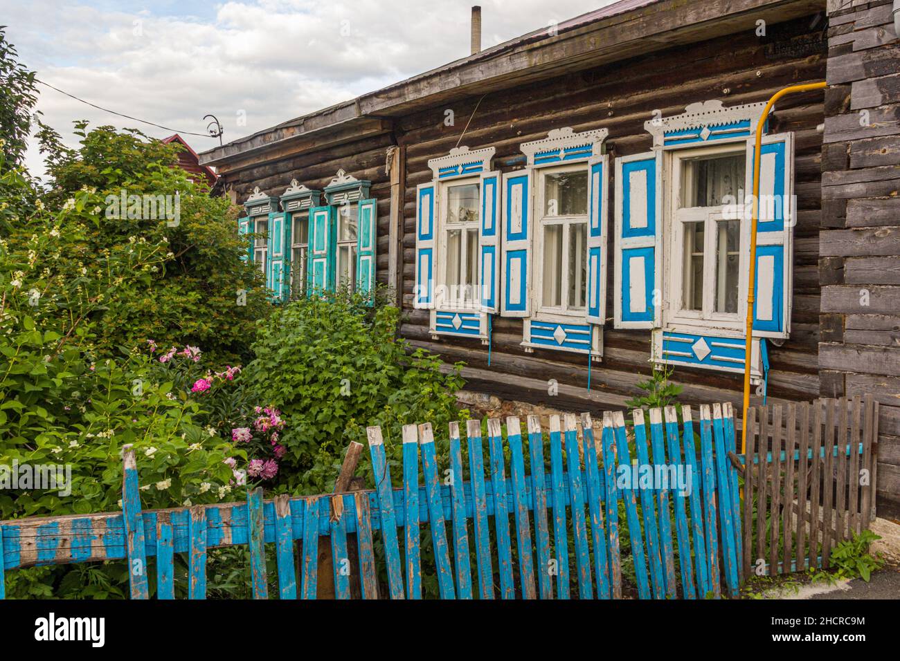 Typical old Russian wooden house in Tyumen city, Russia Stock Photo - Alamy