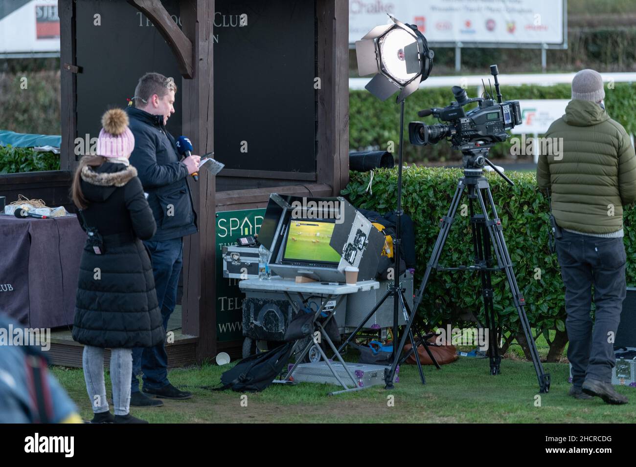 TV commentary from parade ring Stock Photo