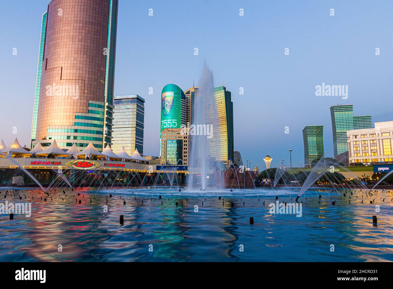 ASTANA, KAZAKHSTAN - JULY 8, 2018: Fountain in Astana now Nur-Sultan , capital of Kazakhstan Stock Photo