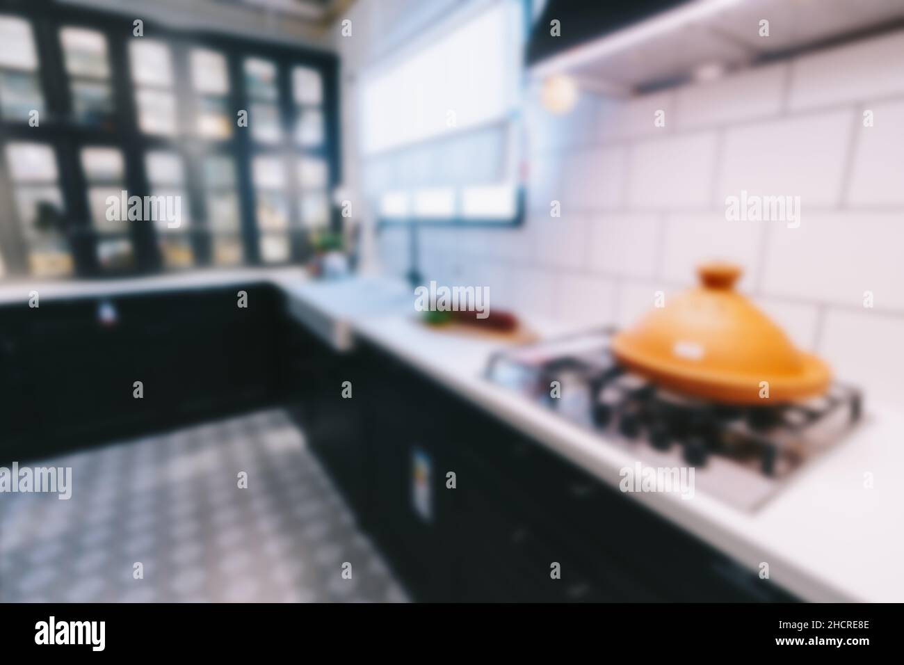 blurred image of modern kitchen interior for background Stock Photo