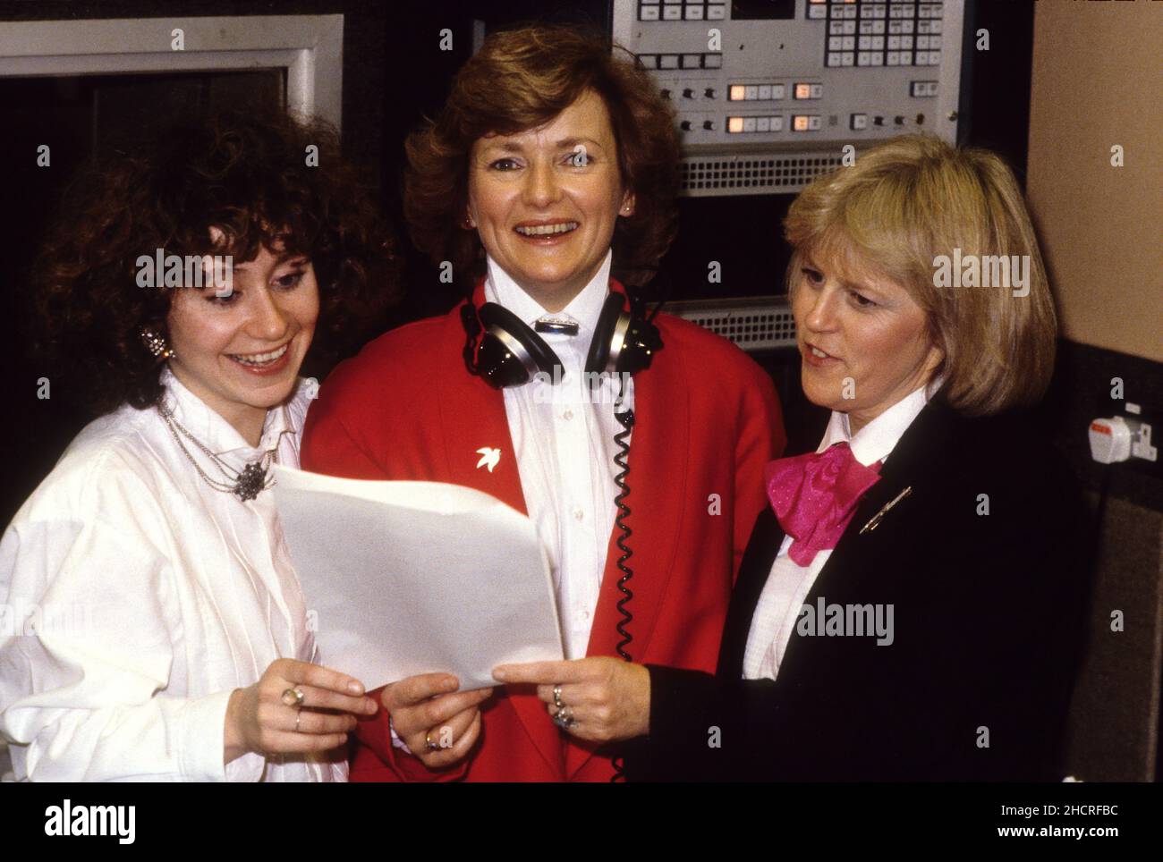 Glenys Kinnock guest on 'The Archers' radio show at Pebble Mill, Birmingham. 25/1/86 with Alison Dowling and Angela Piper Stock Photo