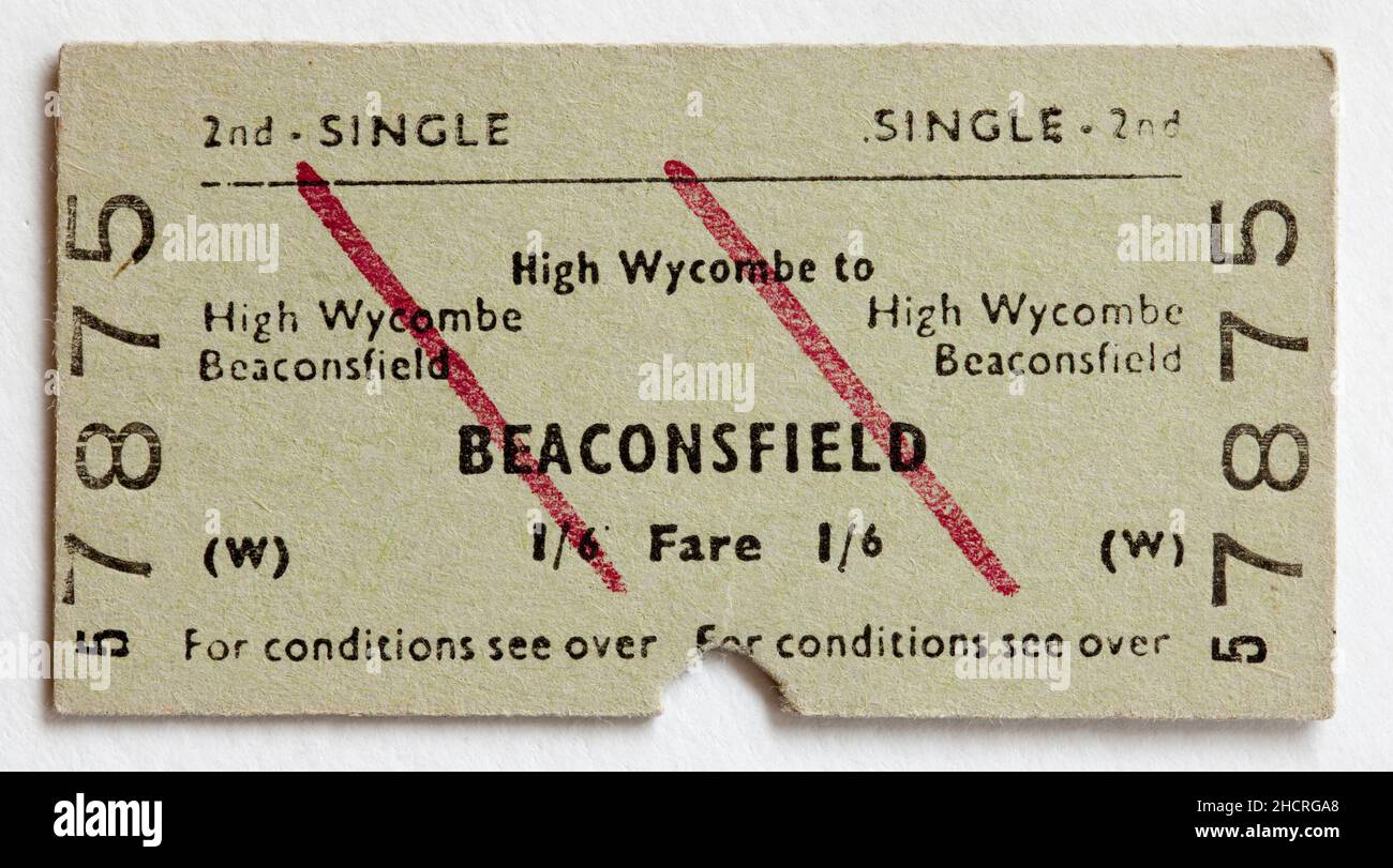 Old British Railway Train Ticket - High Wycombe to Beaconsfield Stock Photo