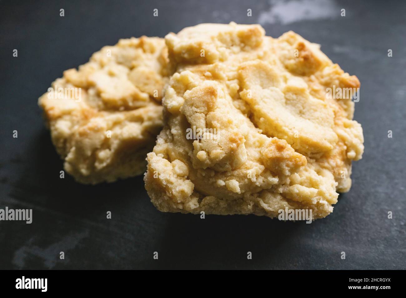 streusel buns or rolls on old table Stock Photo