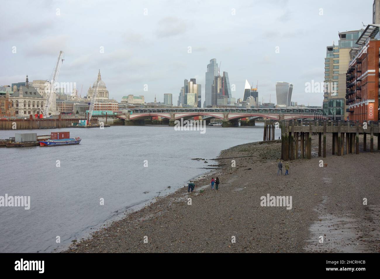 The view from Southbank across the River Thames to St Paul's Cathedral and to the City of London. Stock Photo