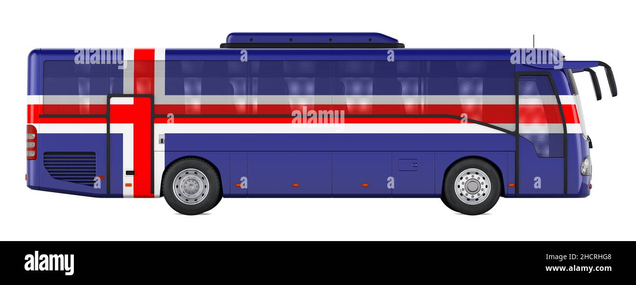 Bus travel in Iceland, Icelandic bus tours, concept. 3D rendering isolated on white background Stock Photo
