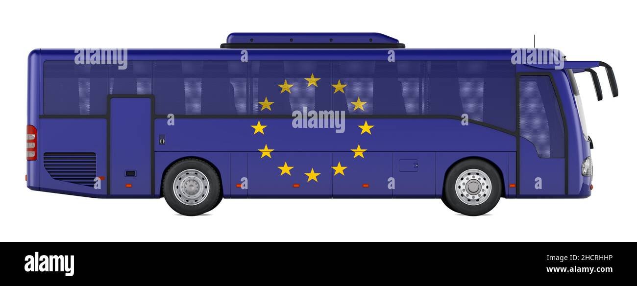 Bus travel in the European Union, European bus tours, concept. 3D
