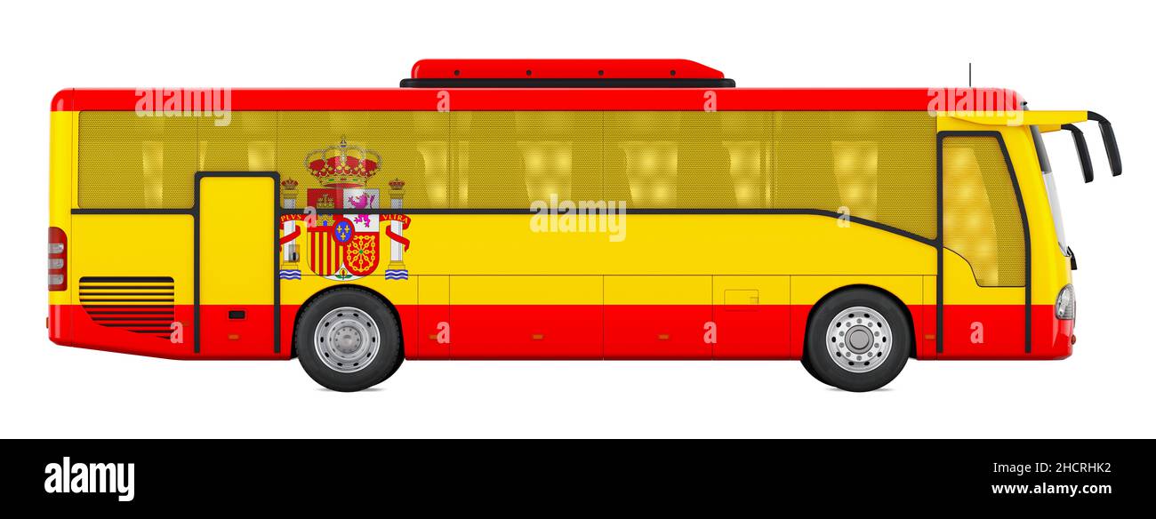 Bus travel in Spain, Spanish bus tours, concept. 3D rendering isolated