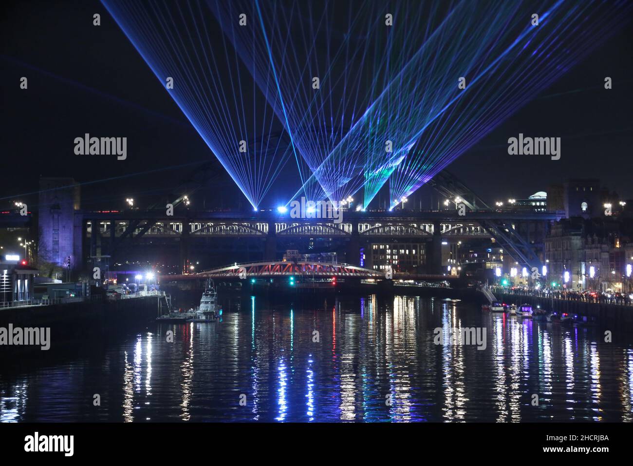 Newcastle upon Tyne, UK, December 31st, 2021. New Year’s Eve Laser Light Show. Credit: DEW/Alamy Live News Stock Photo