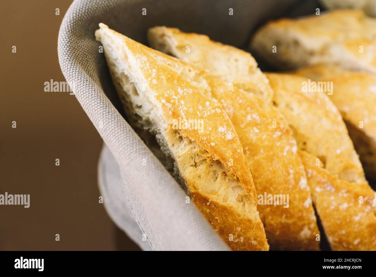 french baguette slices in a basket Stock Photo - Alamy