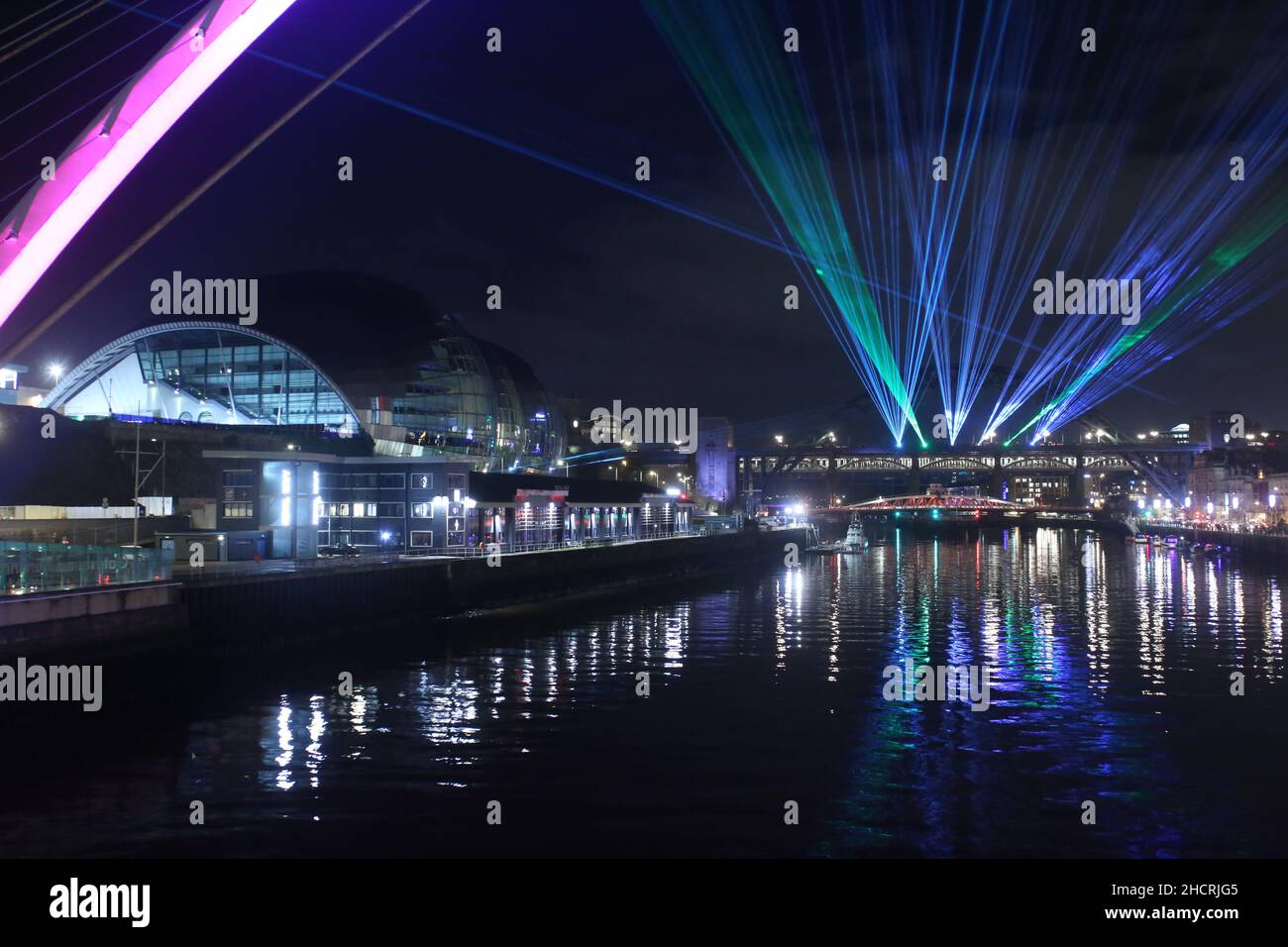 Newcastle upon Tyne, UK, December 31st, 2021. New Year’s Eve Laser Light Show. Credit: DEW/Alamy Live News Stock Photo