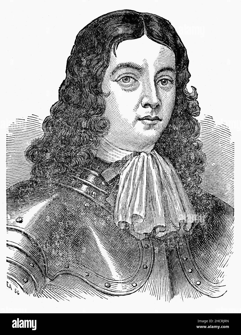 A late 19th Century portrait of William Penn (1644-1718) founded the Province of Pennsylvania, the British North American colony that became the U.S. state of Pennsylvania. Ahead of his time, Penn set forth the democratic principles that served as an inspiration for the United States Constitution. He also published a plan for a United States of Europe, 'European Dyet, Parliament or Estates.' Stock Photo