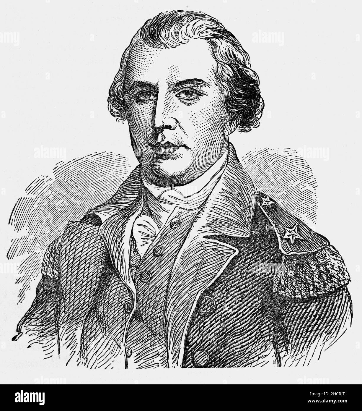 A late 19th Century portrait of Nathanael Greene (1742-1786), sometimes misspelled Nathaniel. He was a major general of the Continental Army in the American Revolutionary War. He emerged from the war with a reputation as General George Washington's most talented and dependable officer, and is known for his successful command in the southern theater of the war. Stock Photo