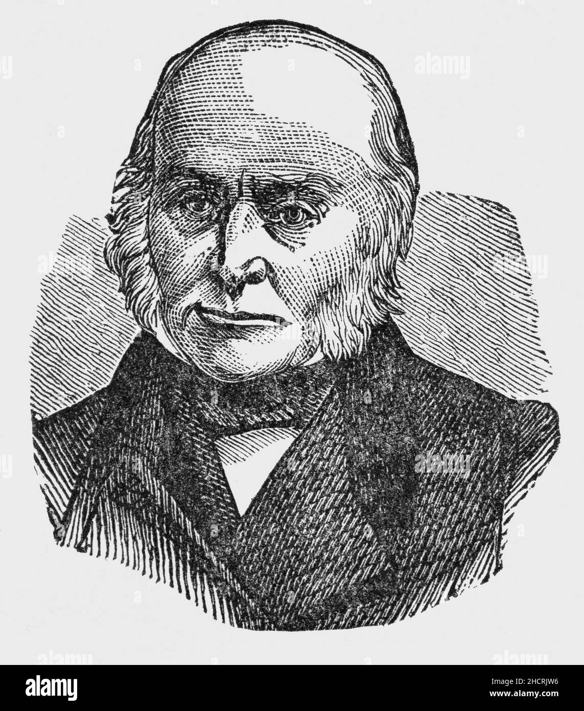A late 19th Century portrait of John Quincy Adams (1767-1848), American statesman, diplomat, lawyer, and diarist, who served as the 6th president of the United States from 1825 to 1829. He previously served as the 8th United States Secretary of State from 1817 to 1825. During his long diplomatic and political career, Adams also served as an ambassador, and as a member of the United States Senate and House of Representatives representing Massachusetts. He won election to the presidency as a member of the Democratic-Republican Party, and in the mid-1830s became affiliated with the Whig Party. Stock Photo
