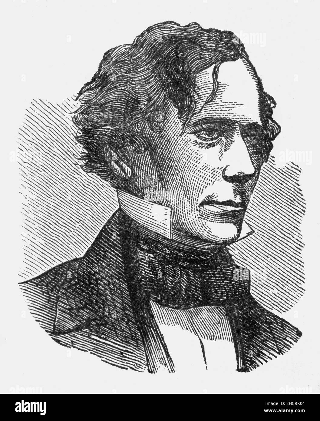 A late 19th Century portrait of Franklin Pierce (1804-1869), the 14th president of the United States, serving from 1853 to 1857. A northern Democrat who believed that the abolitionist movement was a fundamental threat to the unity of the nation, he alienated anti-slavery groups by supporting and signing the Kansas–Nebraska Act and enforcing the Fugitive Slave Act. These efforts failed to stem conflict between North and South, that eventually seceded and the American Civil War began in 1861. Stock Photo