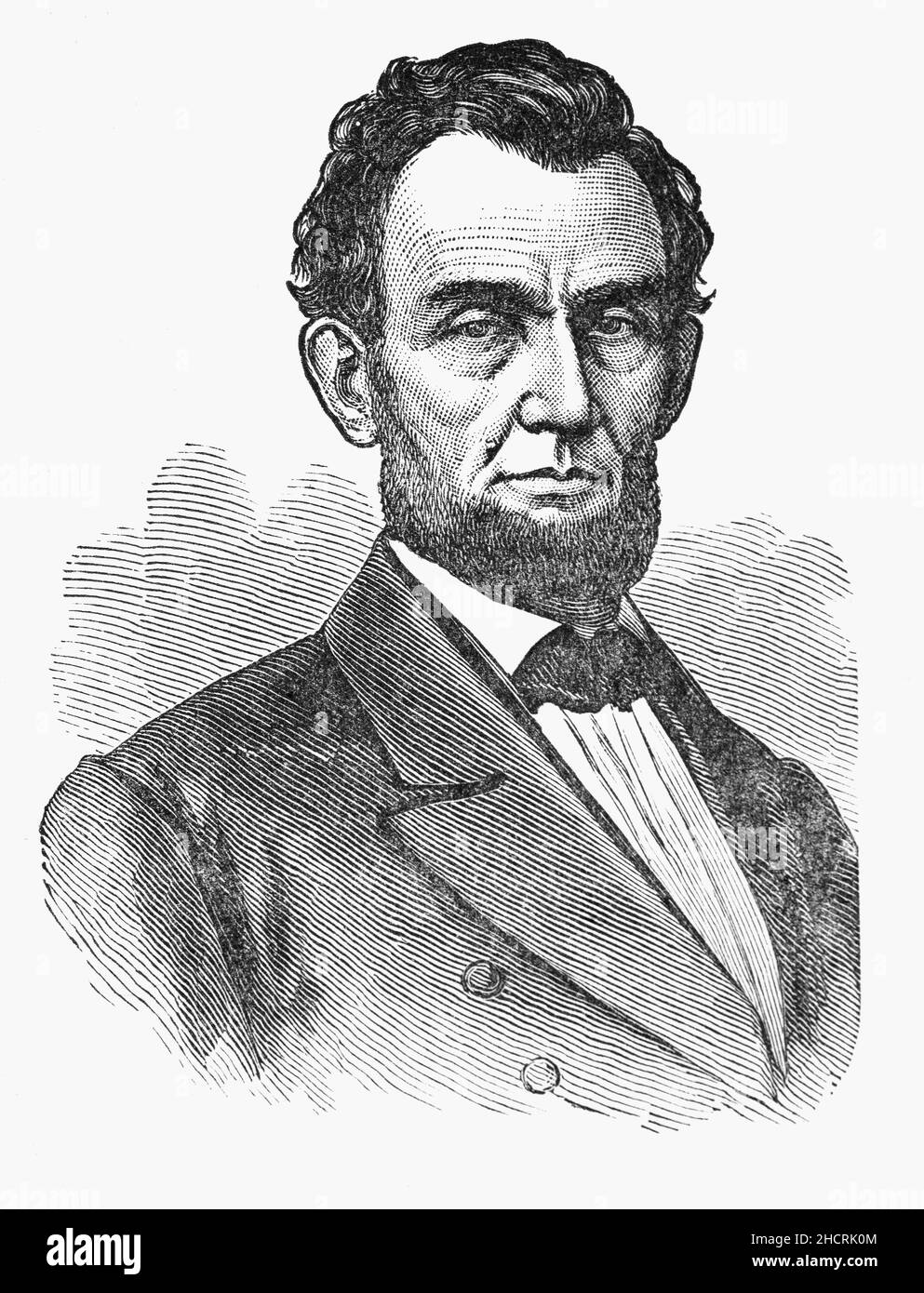 A late 19th Century portrait of Abraham Lincoln (1809-1865), an American lawyer and statesman who served as the 16th president of the United States from 1861 until his assassination in 1865. Lincoln led the nation through the American Civil War and succeeded in preserving the Union, abolishing slavery, bolstering the federal government, and modernizing the U.S. economy. Stock Photo