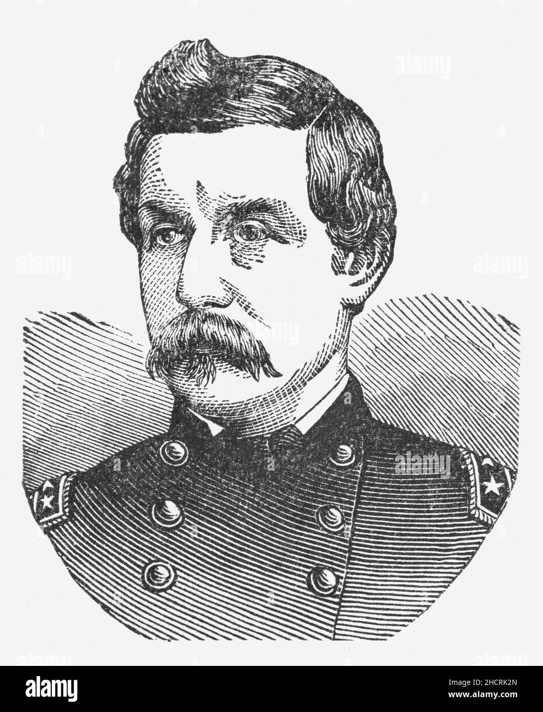 A late 19th Century portrait of George Brinton McClellan (1826-1885), an American soldier, Civil War Union general and politician who served as the 24th governor of New Jersey. McClellan served with distinction during the Mexican–American War (1846–1848), and later at the outbreak of the American Civil War (1861–1865). Early in the conflict, McClellan was appointed to the rank of major general and raised a well-trained and disciplined army, which would become the Army of the Potomac in the Eastern Theater, later as Commanding General of the United States Army of the Union Army. Stock Photo