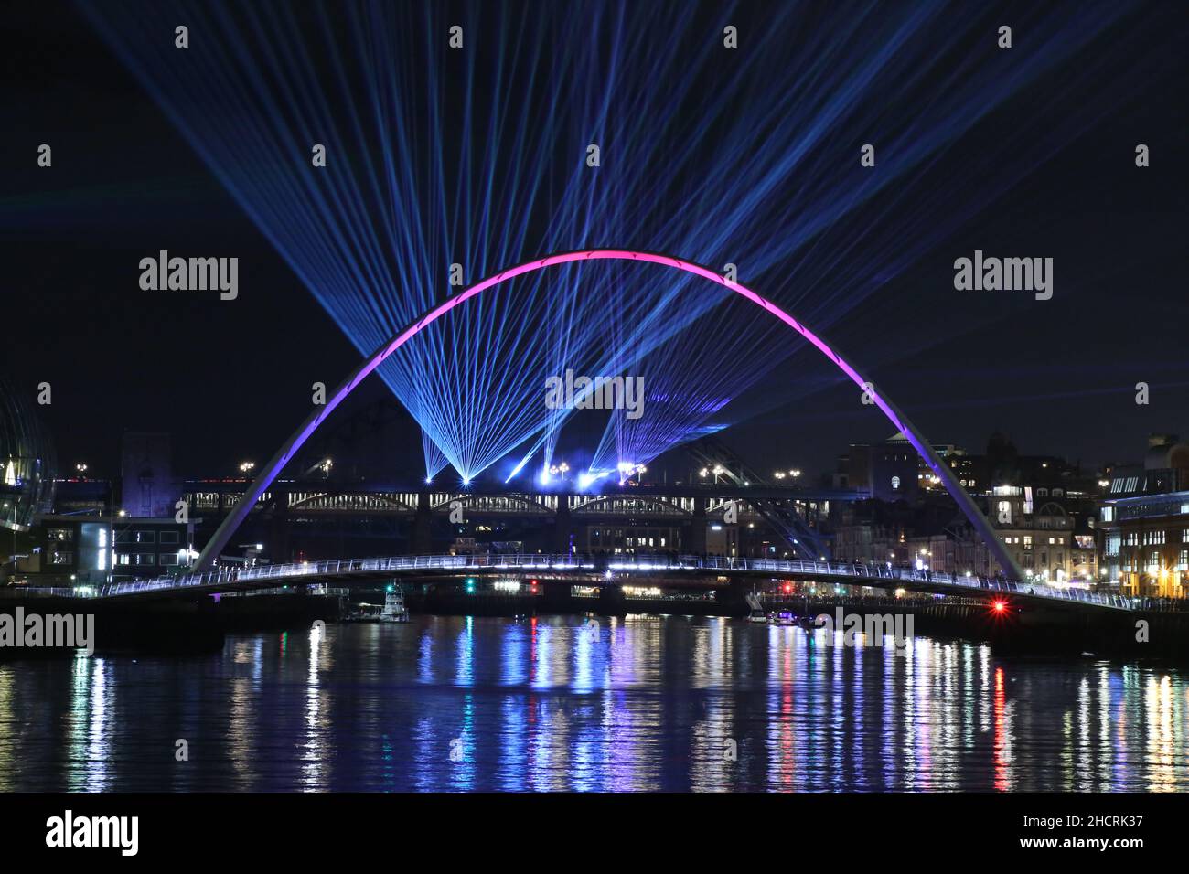 Newcastle upon Tyne, UK, December 31st, 2021. New Year’s Eve Laser Light Show. Credit: DEW/Alamy Live News Stock Photo