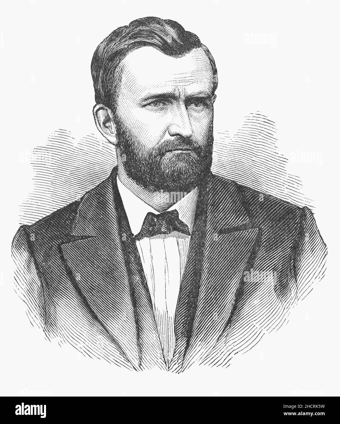 A late 19th Century portrait of Ulysses S. Grant (1822-1885), an American military officer and politician who served as the 18th president of the United States from 1869 to 1877. As president, Grant was an effective civil rights executive who created the Justice Department and worked with the Radical Republicans to protect African Americans during Reconstruction. As Commanding General, he led the Union Army to victory in the American Civil War in 1865 and thereafter briefly served as Secretary of War. Stock Photo