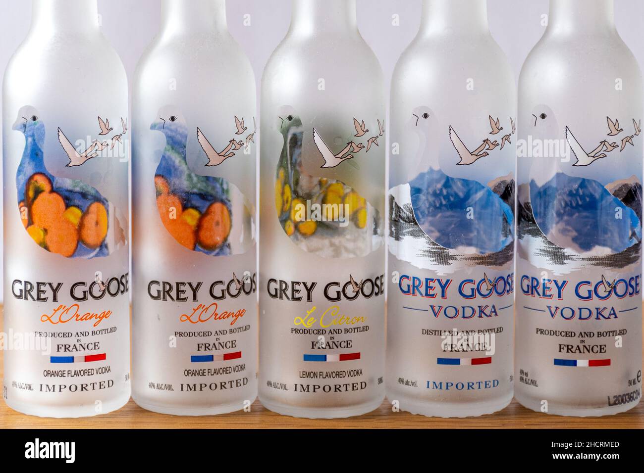 Grey goose flavoured vodka miniature bottles Stock Photo