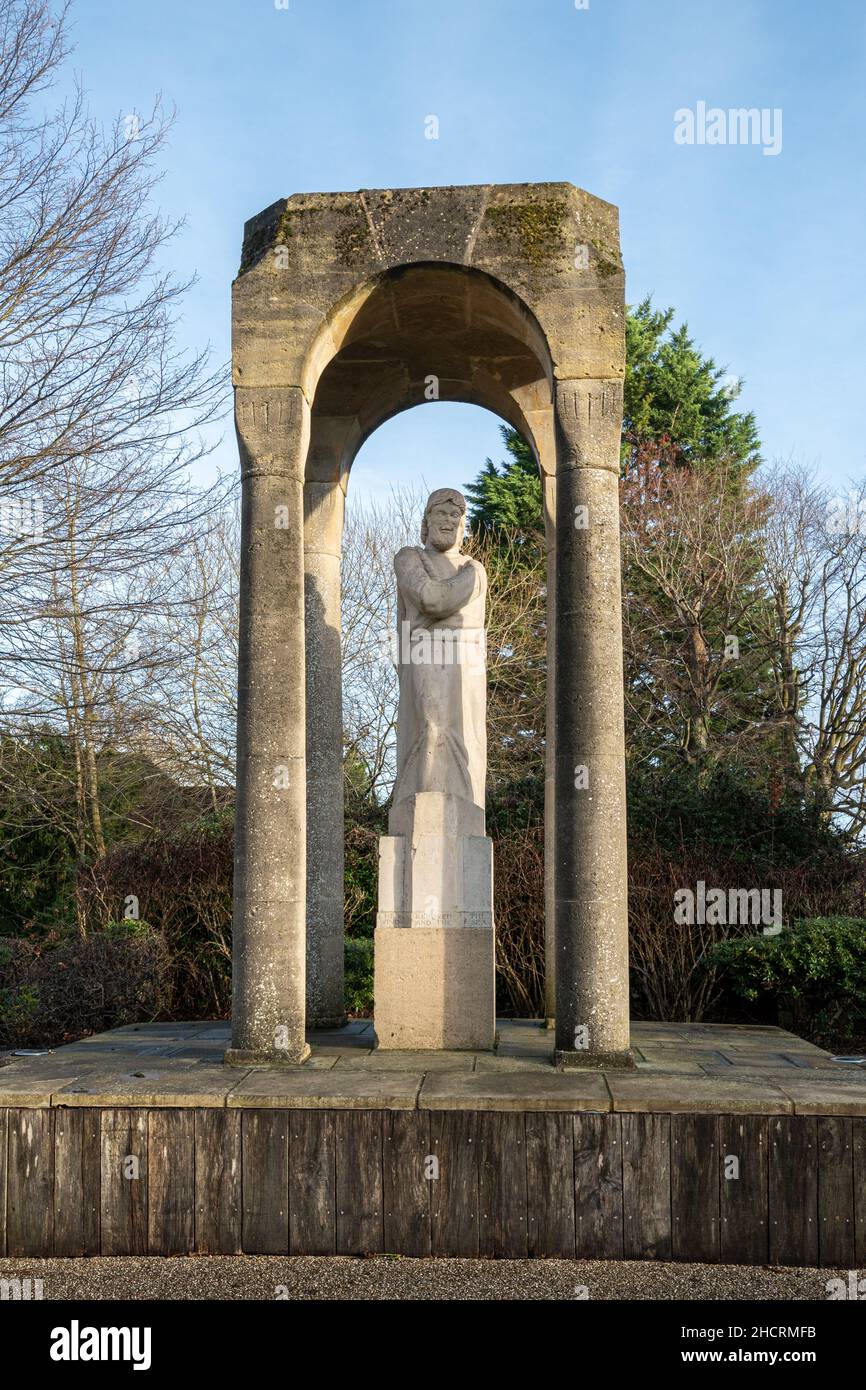 The Heroes' Shrine with a large modern statue in Portland stone of Christ calming the storm in Manor Park, Aldershot, Hampshire, England, UK Stock Photo