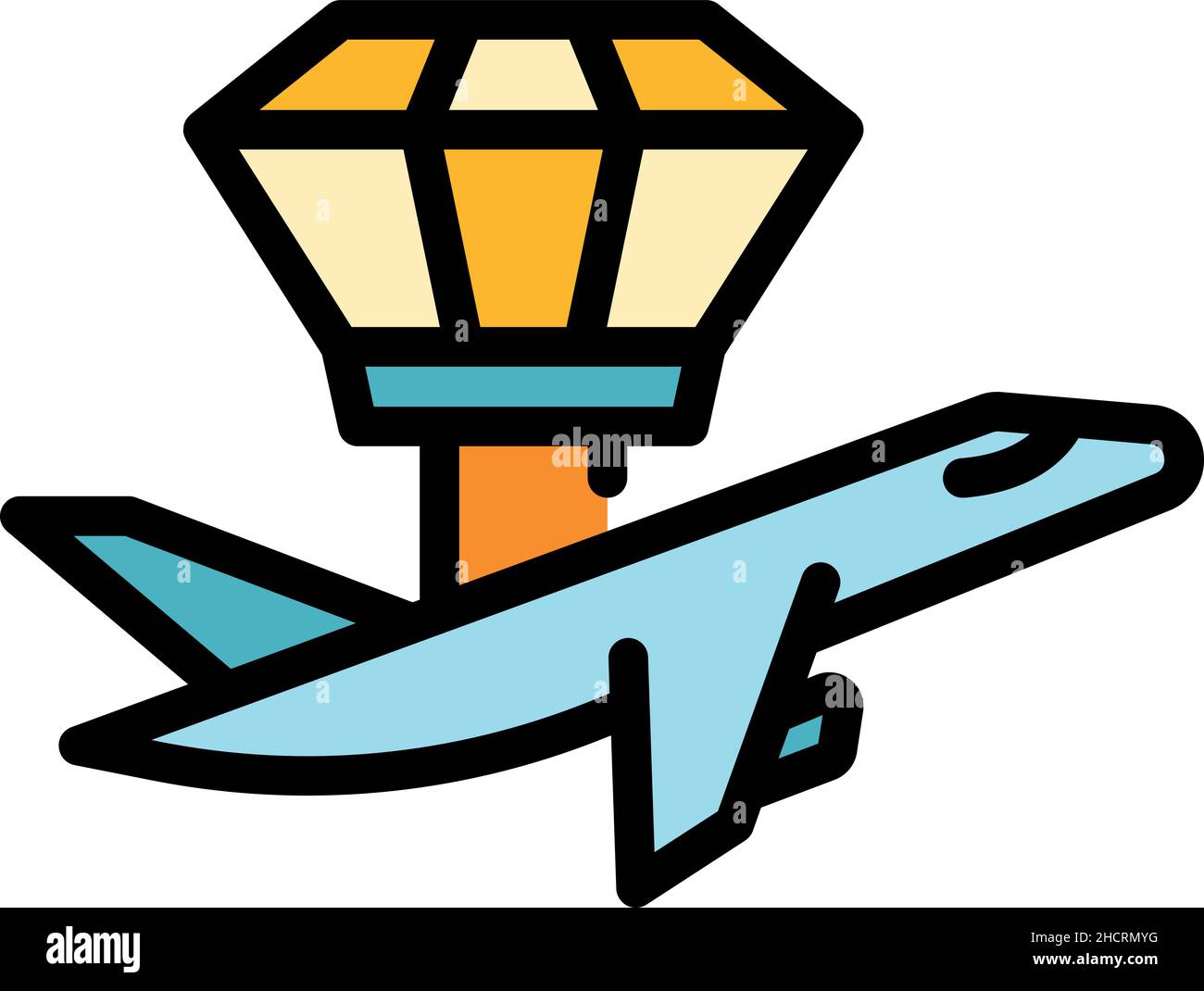 Control tower and plane icon. Outline control tower and plane vector ...