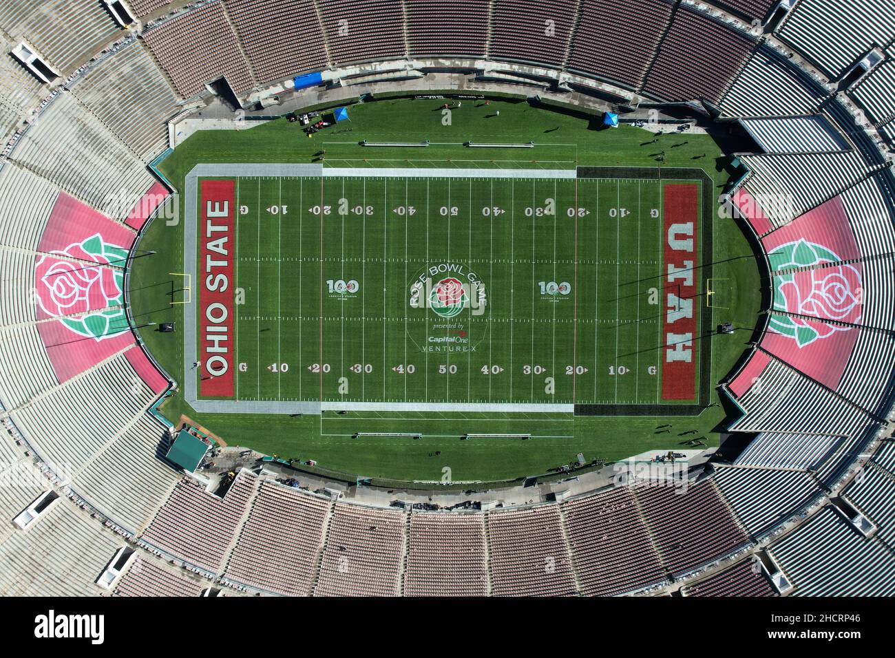 An aerial view of the Rose Bowl Stadium football field, Friday, Dec. 31 ...