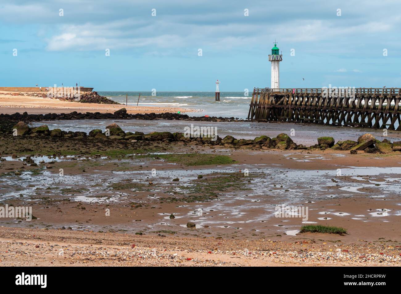 Deauville-Trouville, France - August 6, 2021: Sea Lighthouse on the Atlantic coast at the resort of Deauville-Trouville Stock Photo