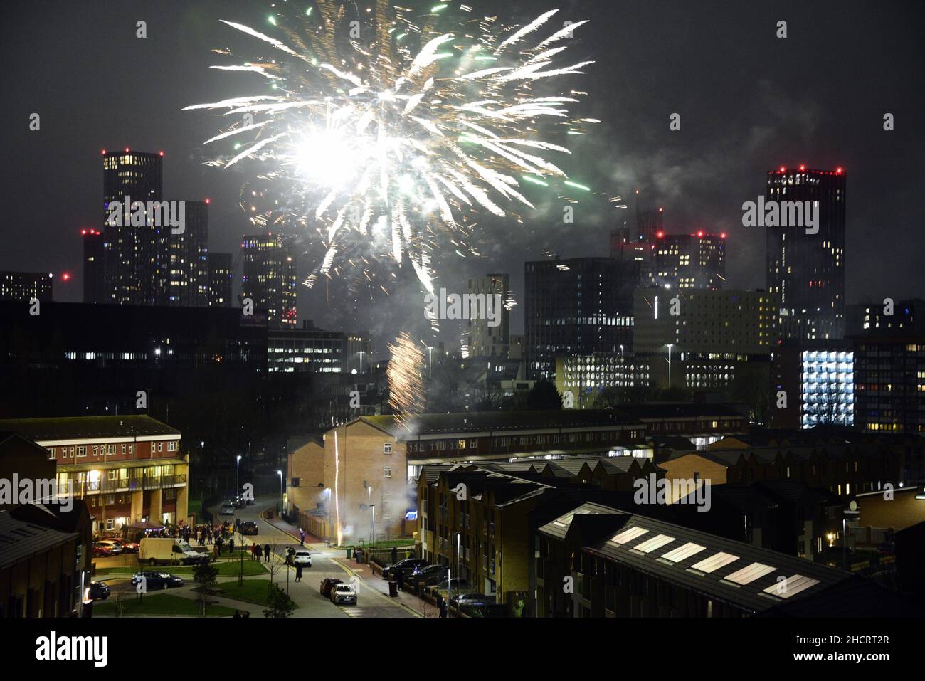 Fireworks in Manchester, England, United Kingdom, British Isles, at