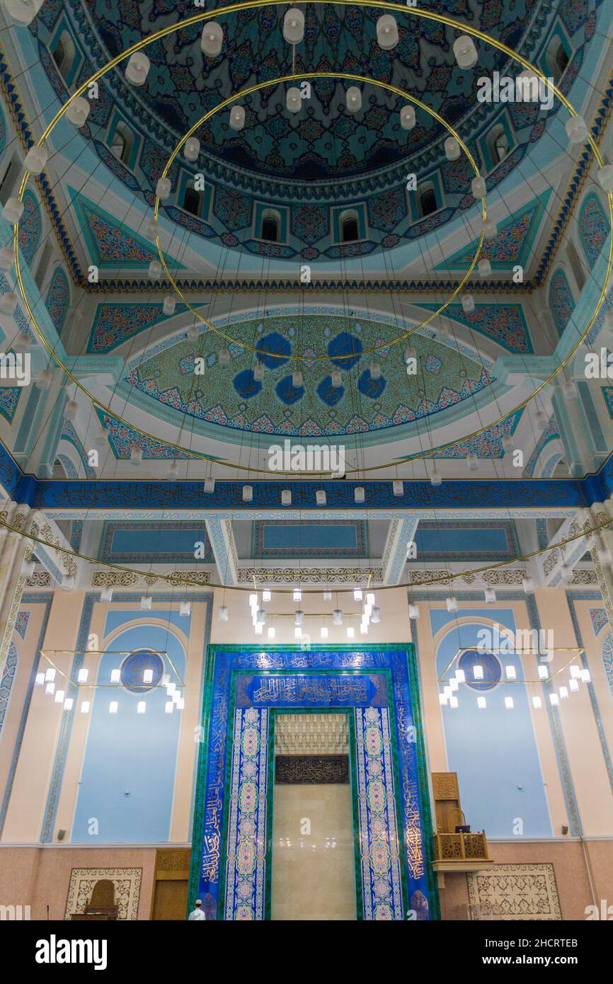 ASTANA, KAZAKHSTAN - JULY 8, 2018: Interior of Nur-Astana Mosque in Astana now Nur-Sultan , capital of Kazakhstan. Stock Photo