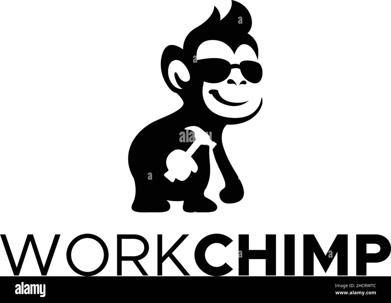 Modern silhouette WORK CHIMP monkey logo design Stock Vector