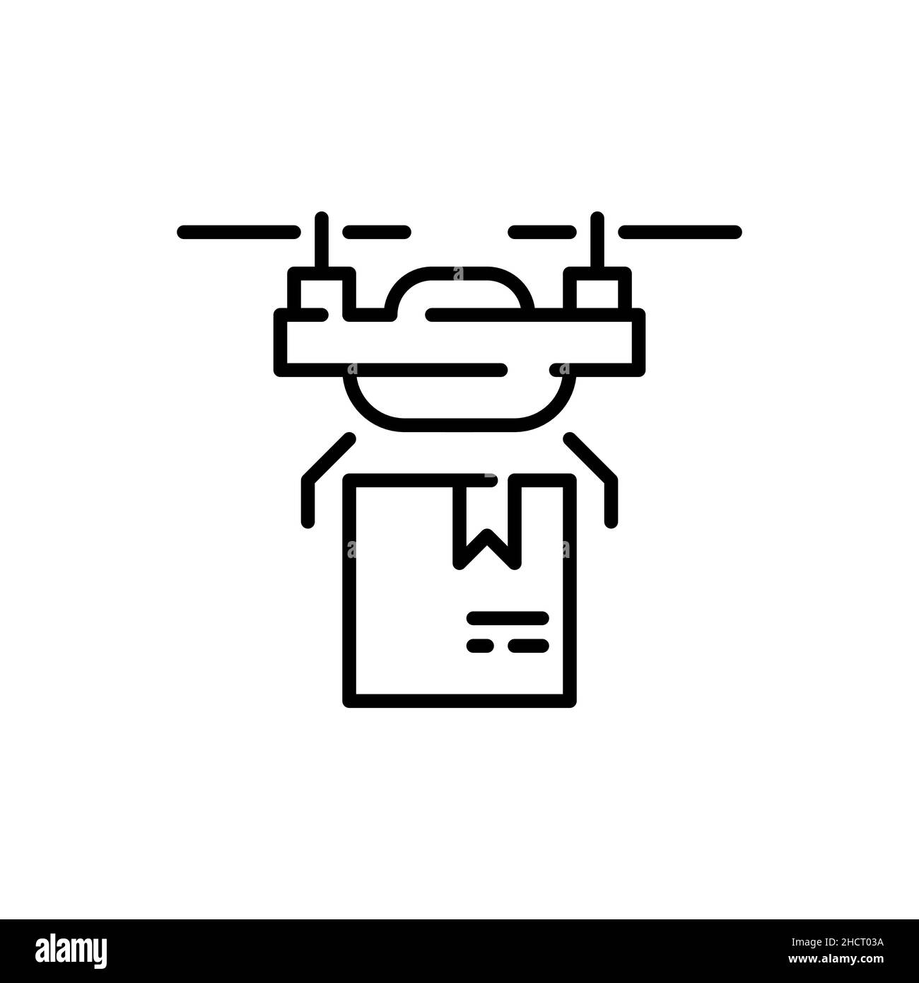 Drone delivering a parcel. Unmanned automatic aircraft used for transporting goods. Pixel perfect, editable stroke icon Stock Vector