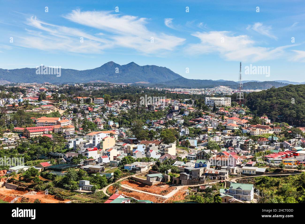 View of the city of Dalat in the Vietnamese highlands, this is an important centre in the agricultural area. Stock Photo