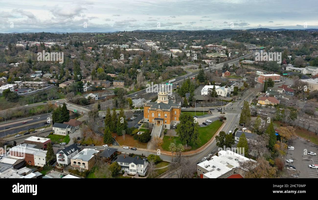 Auburn California view of downtown and historic courthouse Stock Photo