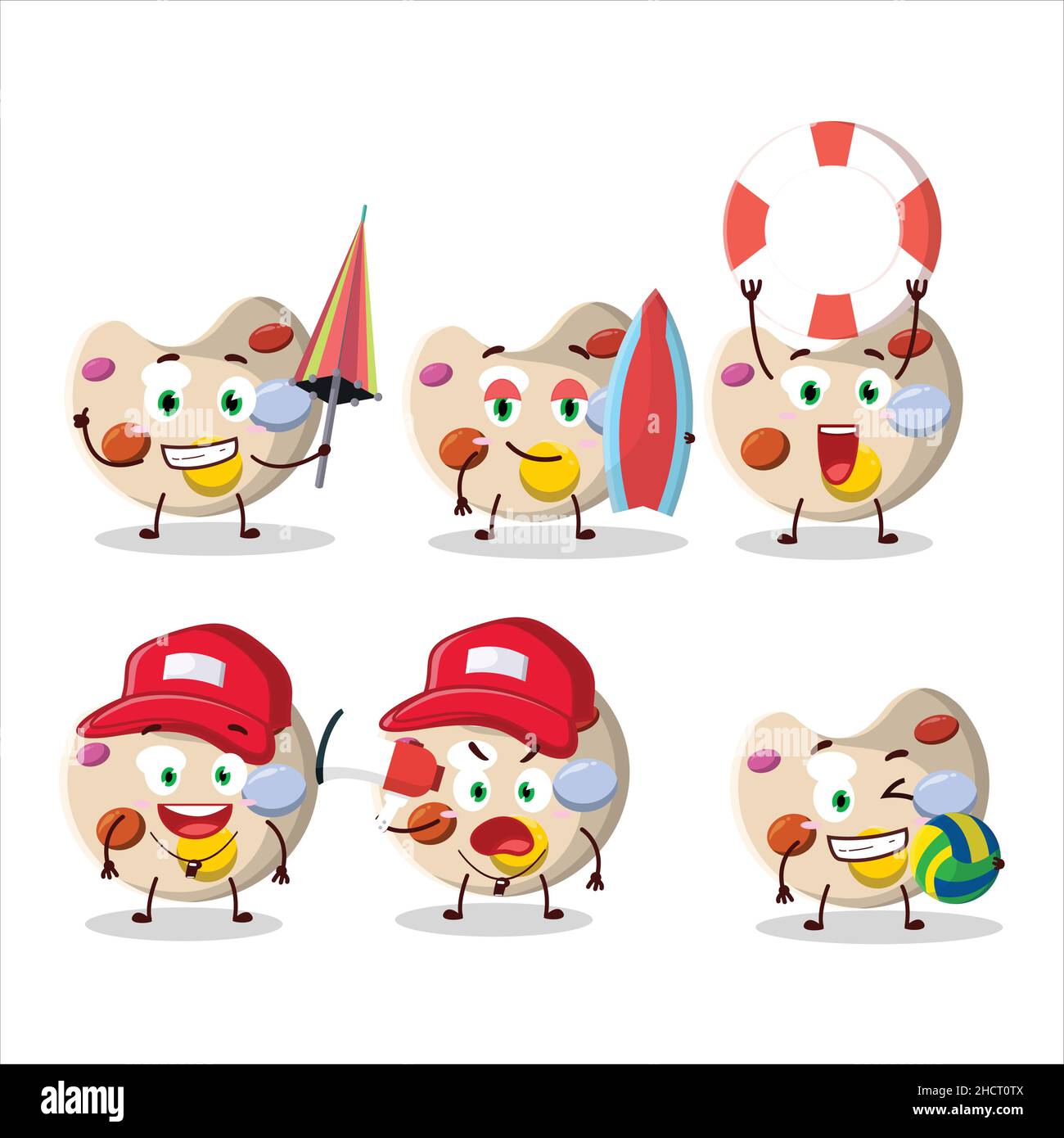 Happy Face paint palette cartoon character playing on a beach. Vector