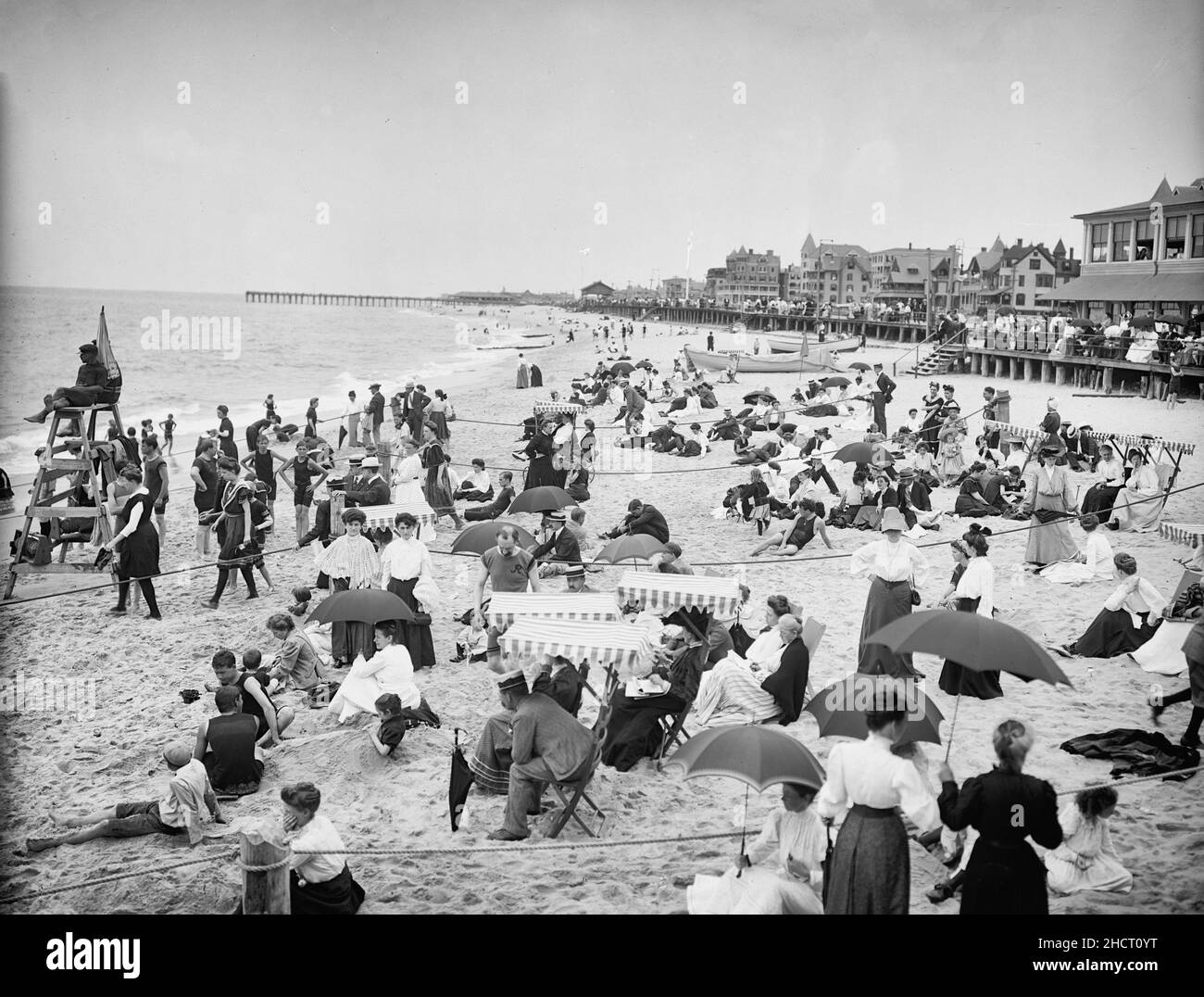 On the beach at Ross' pavilion, Ocean Grove, NJ, 1905 Stock Photo